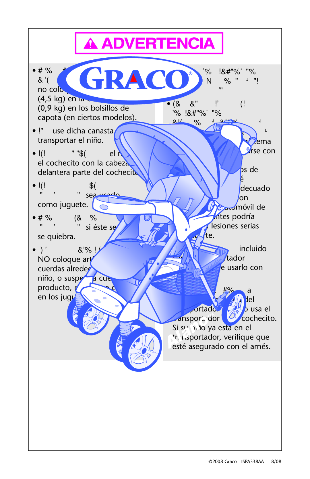 Graco ISPA338AA owner manual No use dicha canasta para transportar el niño 