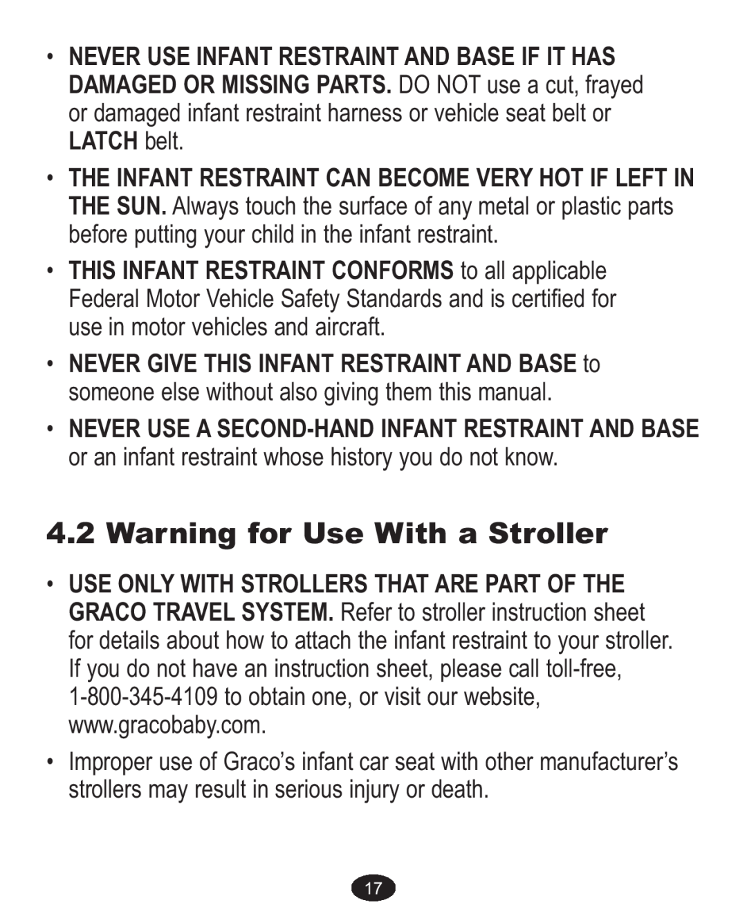 Graco ISPA338AA owner manual Warning for Use With a Stroller 