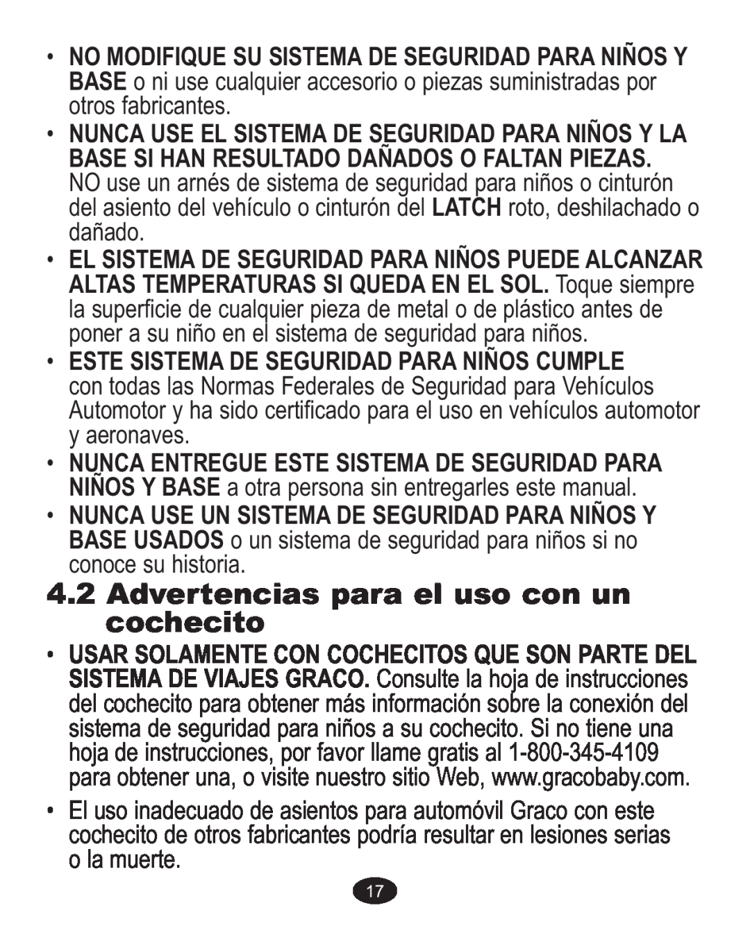 Graco ISPA338AA owner manual Advertencias para el uso con un cochecito 