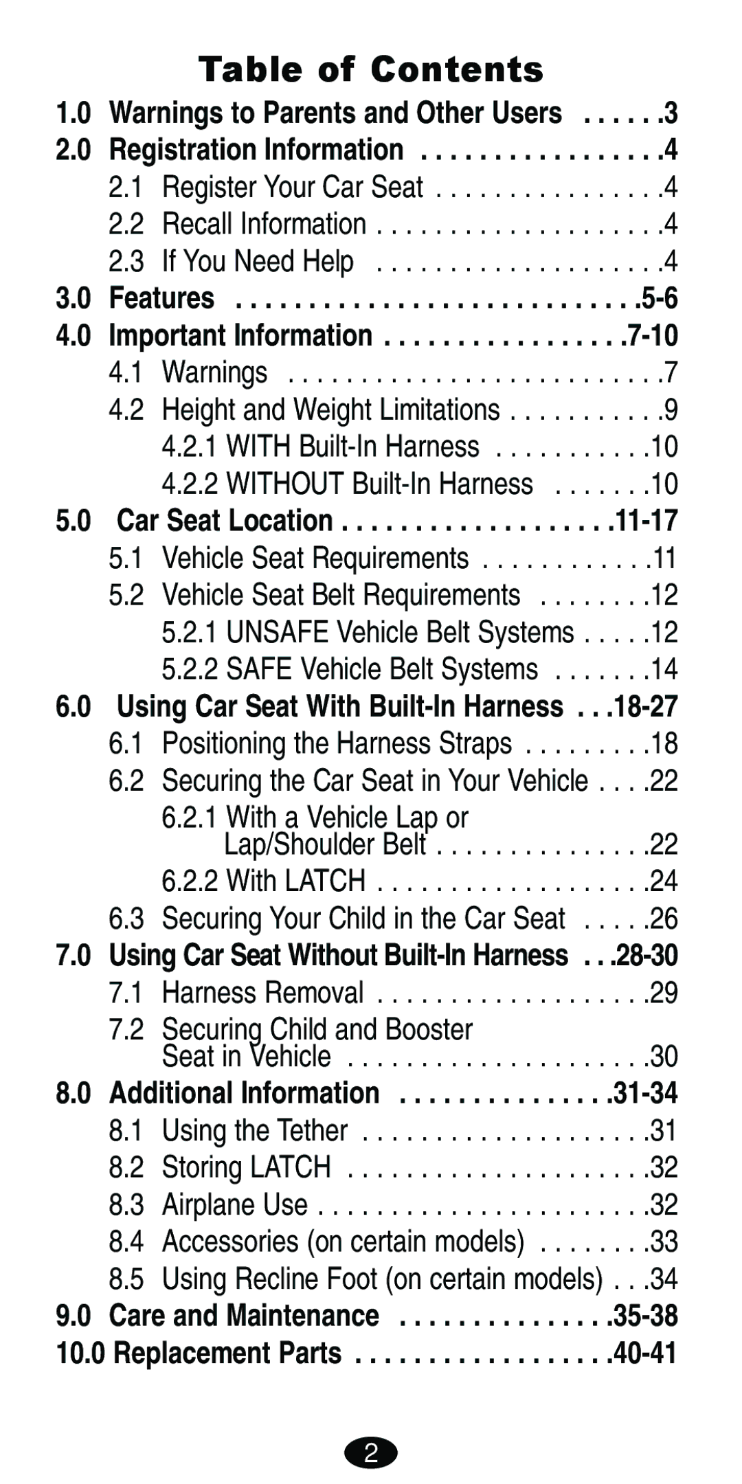 Graco ISPB007BD manual Table of Contents 