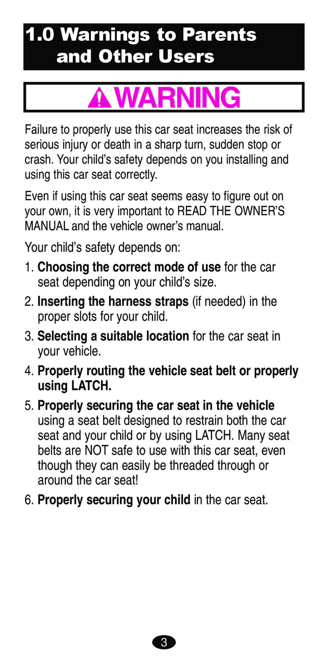 Graco ISPB007BD manual Your child’s safety depends on, Properly securing your child in the car seat 