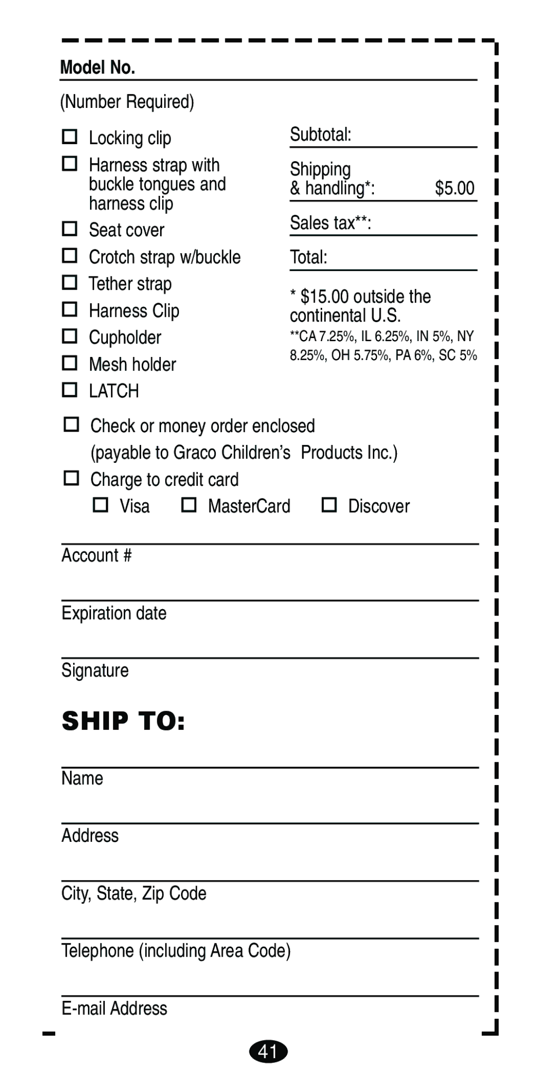 Graco ISPB007BD manual Ship to 