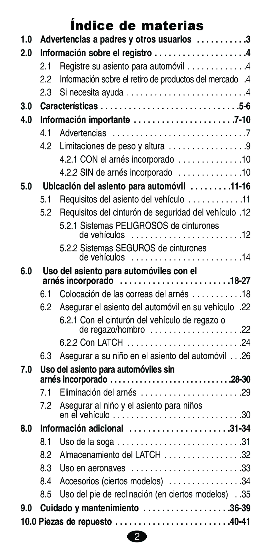 Graco ISPB007BD manual Índice de materias, Ubicación del asiento para automóvil 