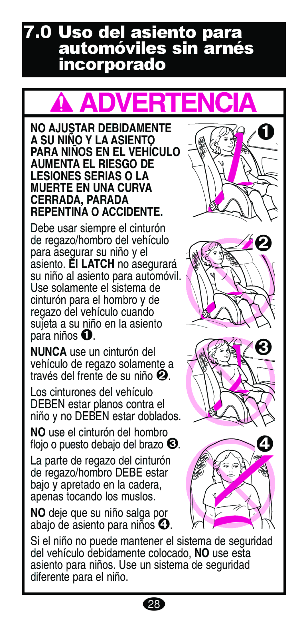 Graco ISPB007BD manual Uso del asiento para automóviles sin arnés incorporado 