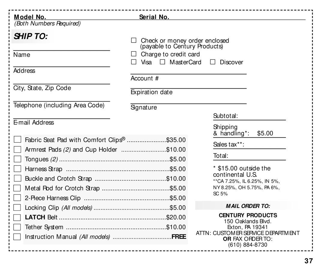 Graco ISPB008BC 1/03 manual Ship to, Both Numbers Required 