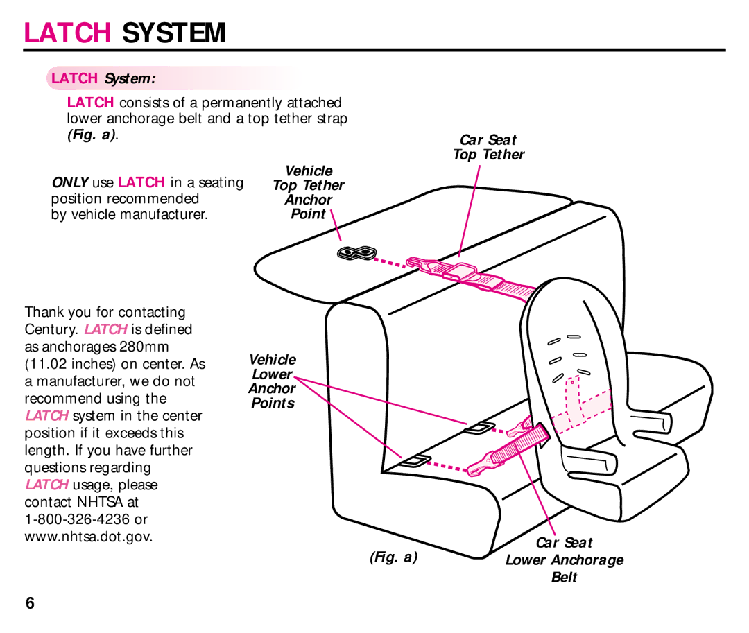 Graco ISPB008BC 1/03 manual Latch System, Car Seat Top Tether, Vehicle Top Tether Anchor Point 