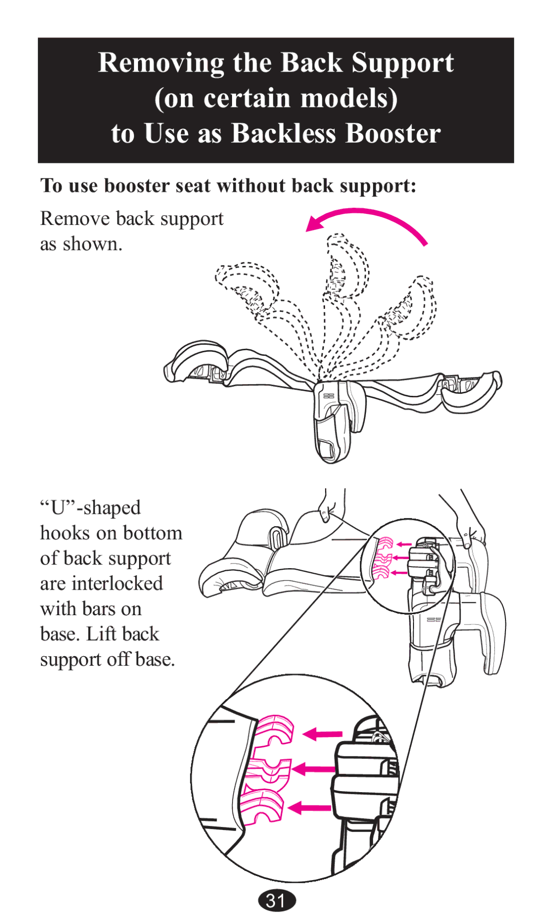 Graco ISPB057BA owner manual To use booster seat without back support Remove back support 