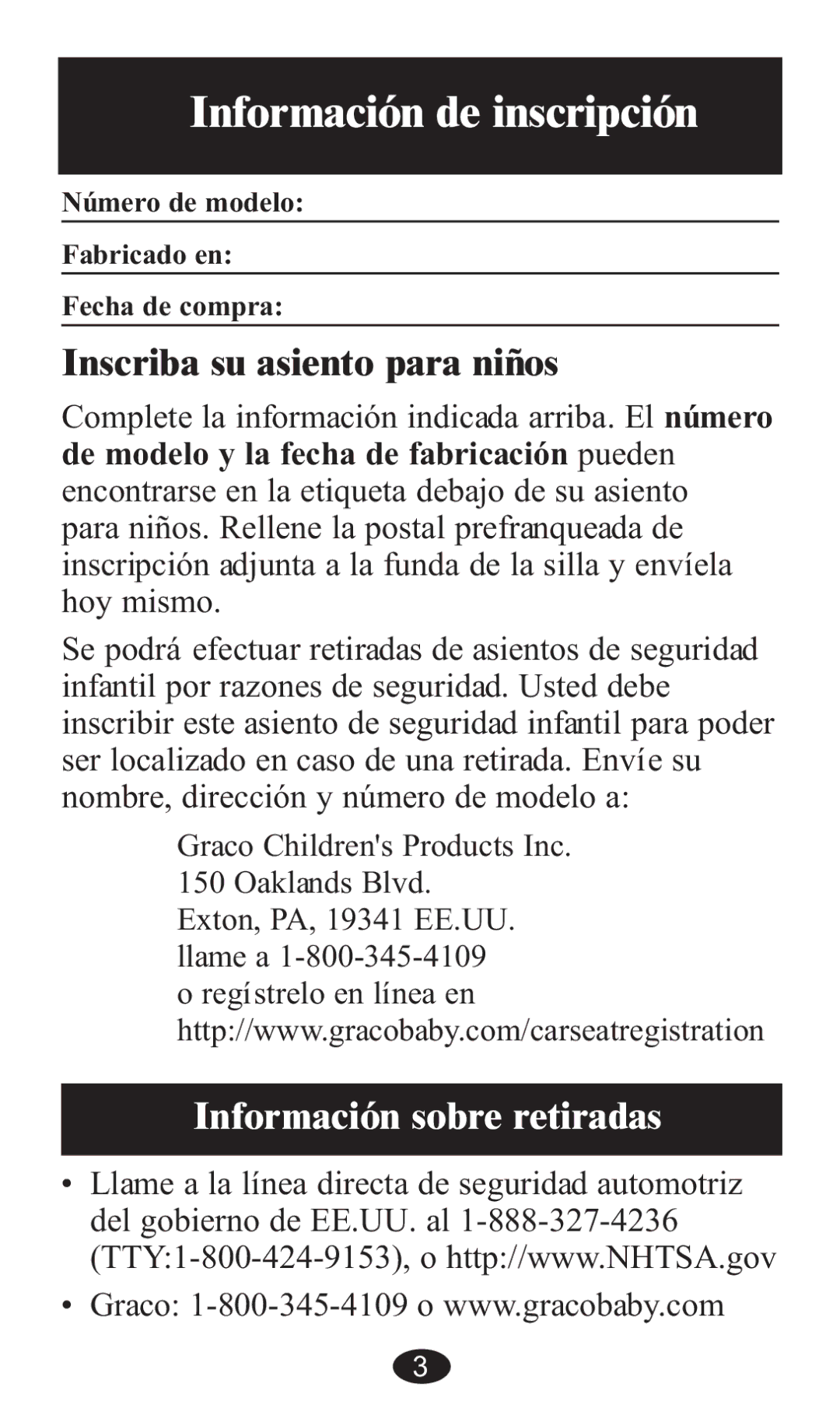 Graco ISPB057BA owner manual Información de inscripción, Inscriba su asiento para niños 