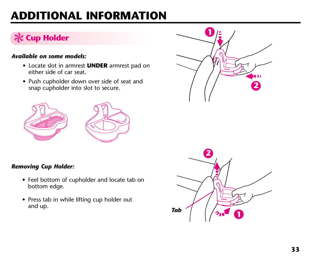 Graco ISPC001BA manual Available on some models, Removing Cup Holder, Tab 