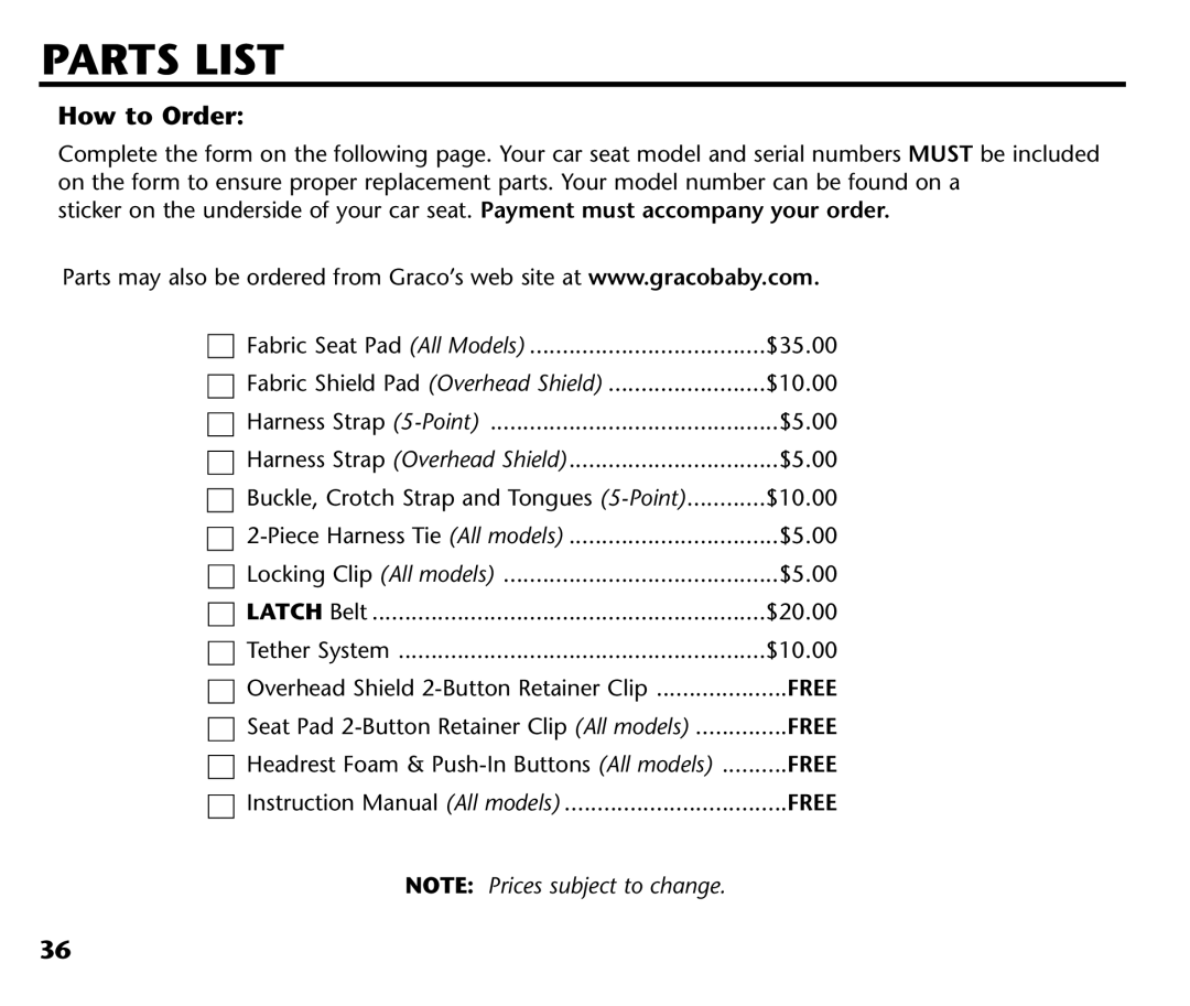 Graco ISPC001BA manual Parts List, How to Order 