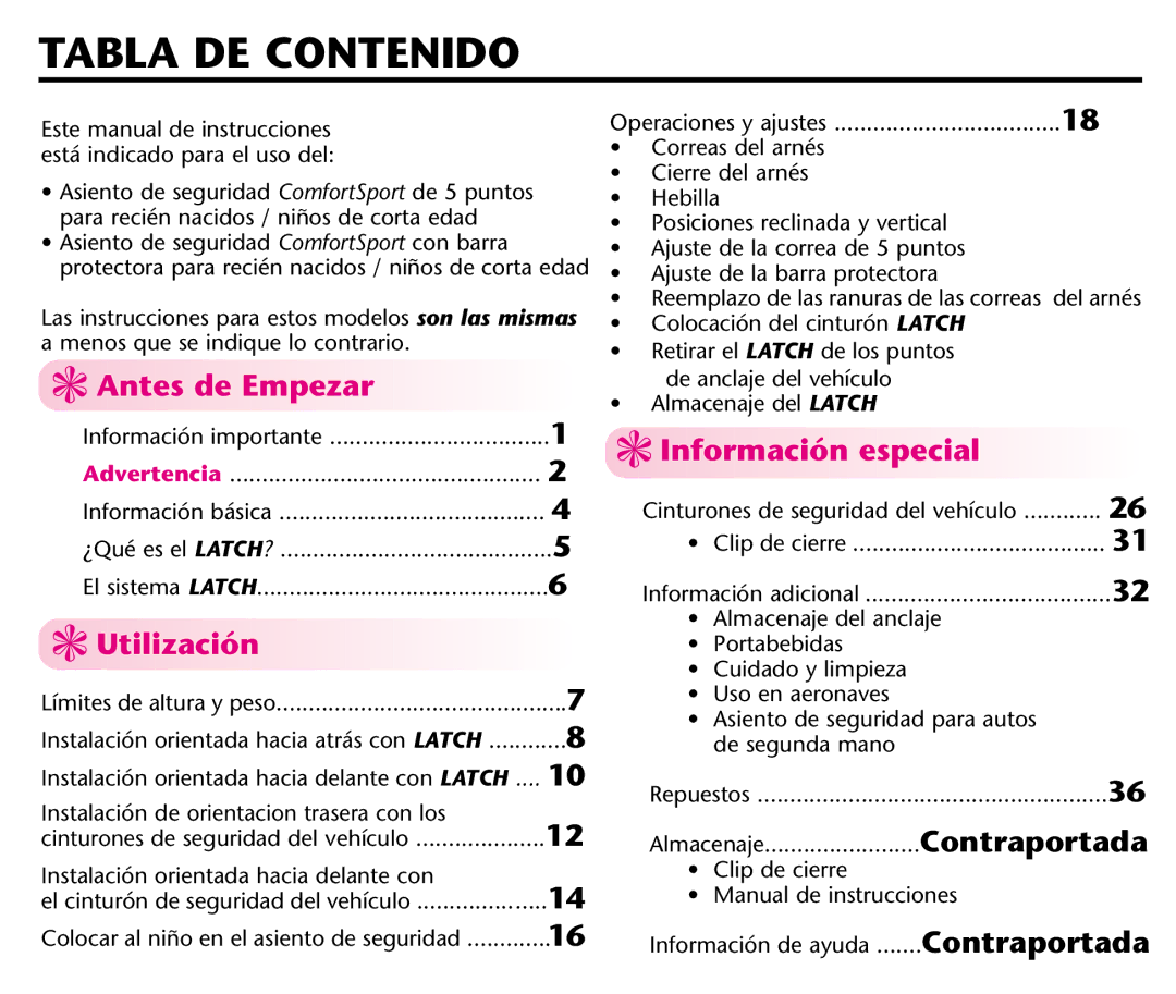 Graco ISPC001BA manual Tabla DE Contenido, Utilización, Información especial 