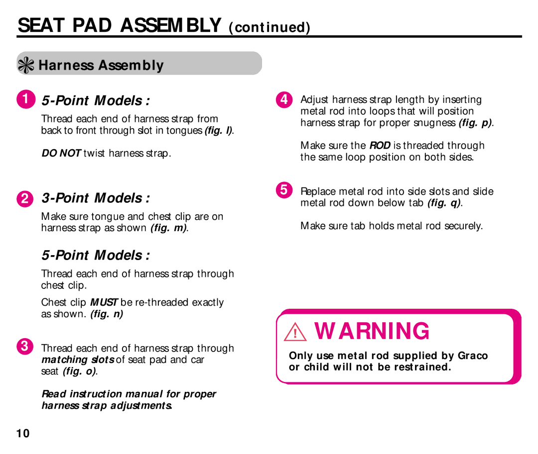 Graco ISPC014BB manual Harness Assembly, Seat fig. o 