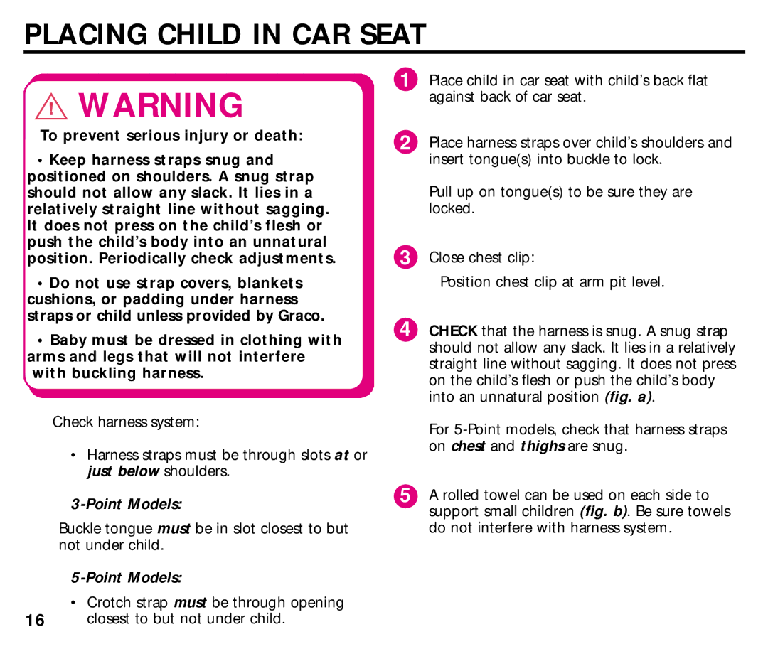 Graco ISPC014BB manual Placing Child in CAR Seat, Point Models 