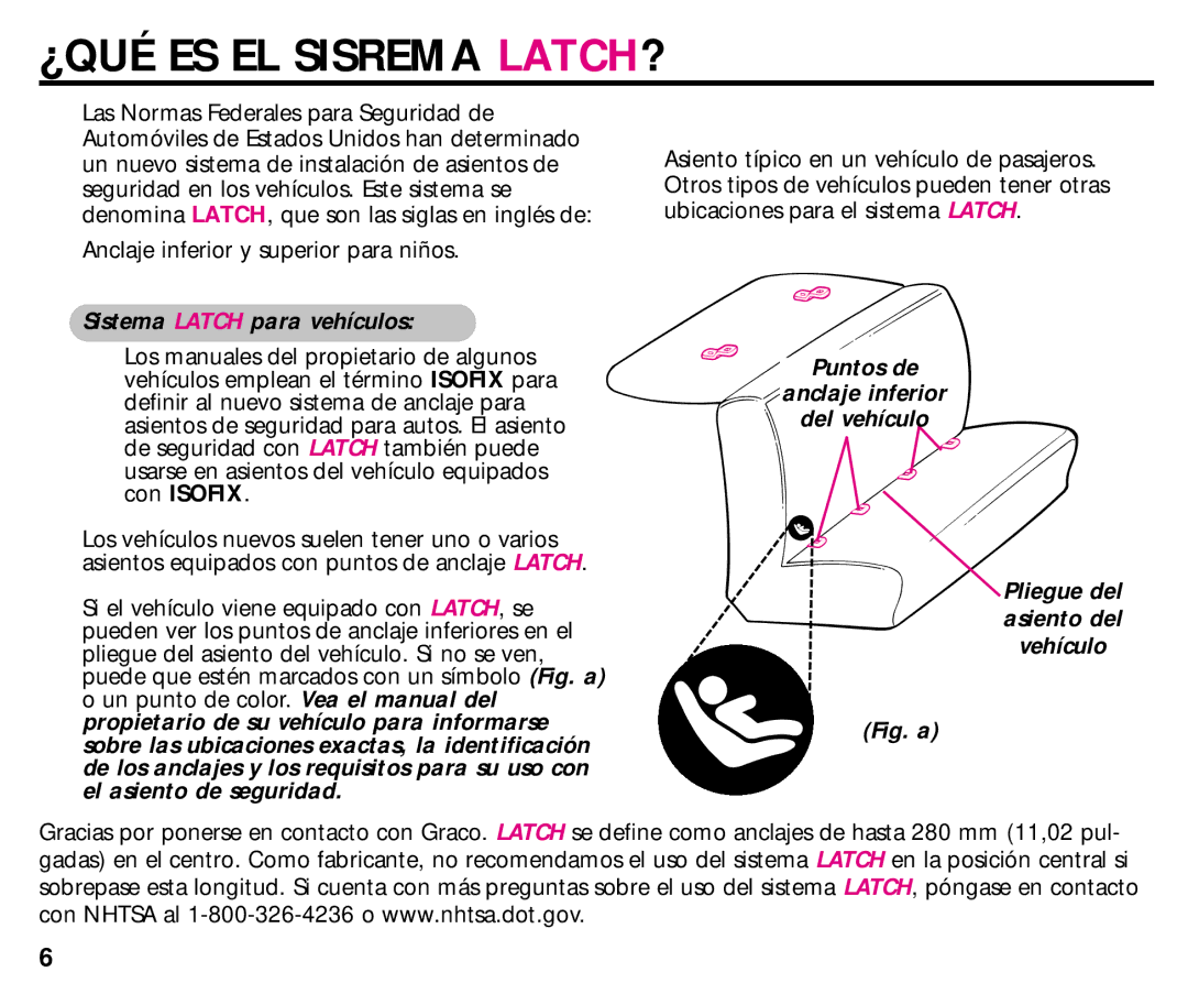 Graco ISPC014BB manual ¿QUÉ ES EL Sisrema LATCH?, Sistema Latch para vehículos 