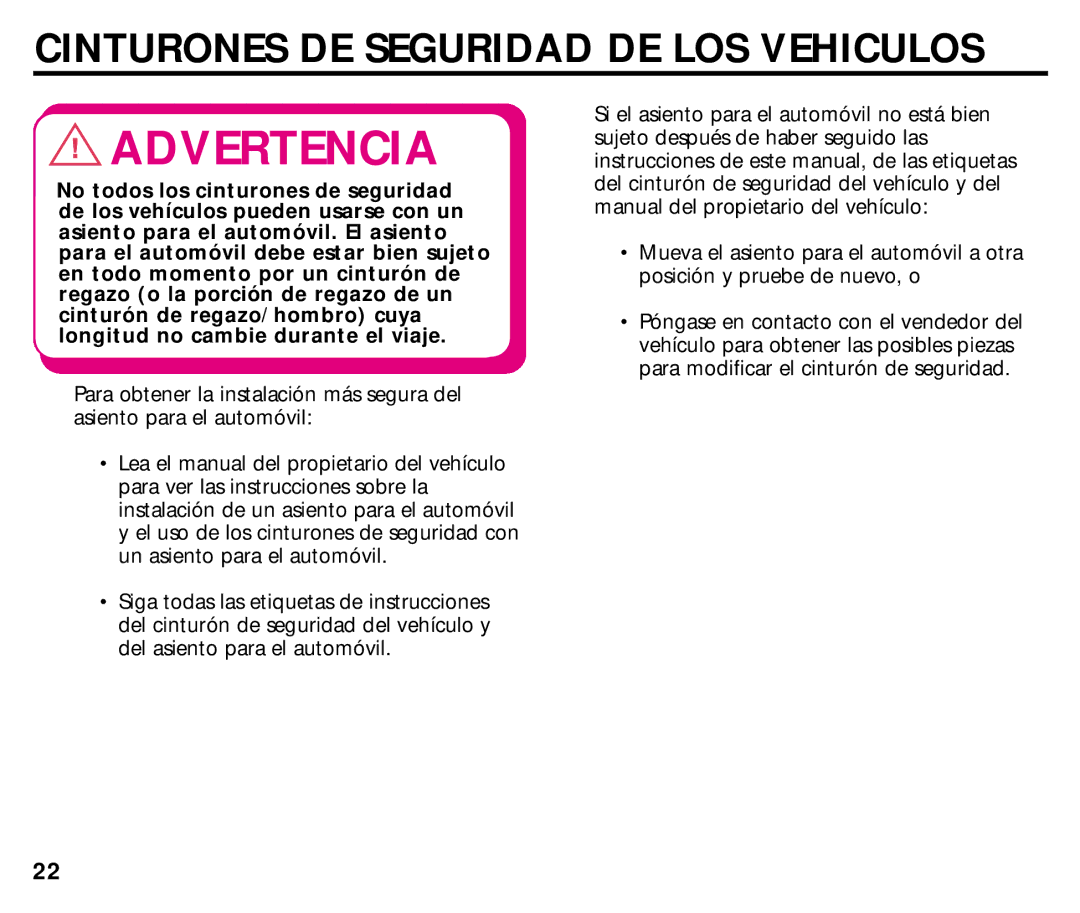 Graco ISPC014BB manual Cinturones DE Seguridad DE LOS Vehiculos 