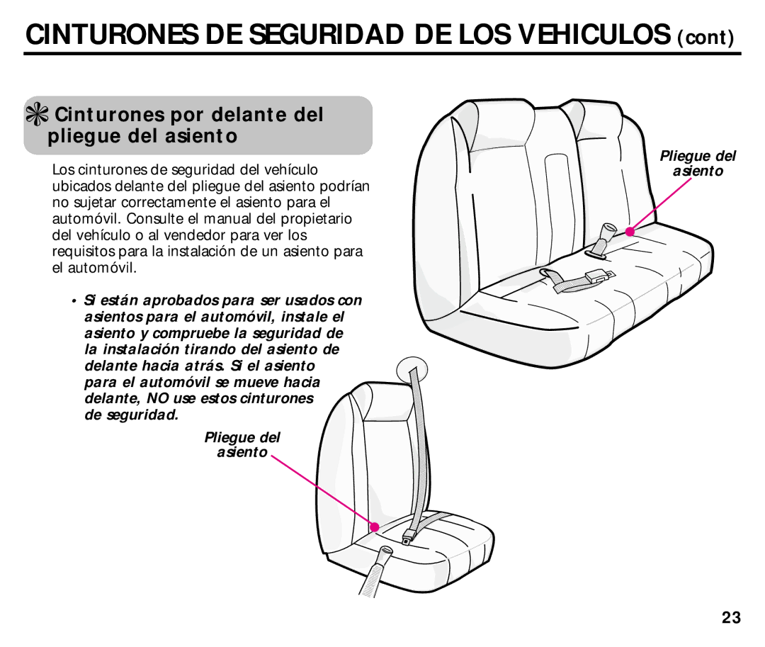 Graco ISPC014BB manual Cinturones DE Seguridad DE LOS Vehiculos, Cinturones por delante del Pliegue del asiento 