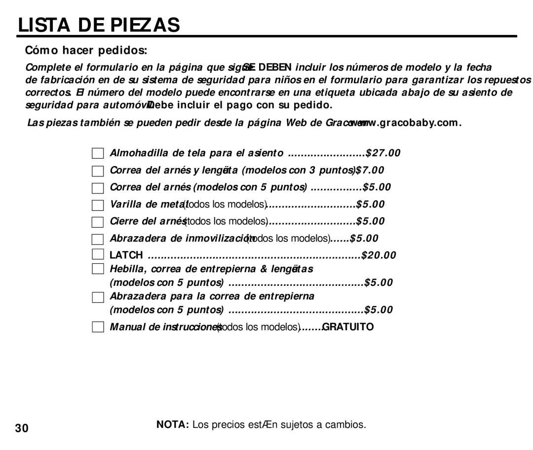 Graco ISPC014BB manual Lista DE Piezas, Cómo hacer pedidos 