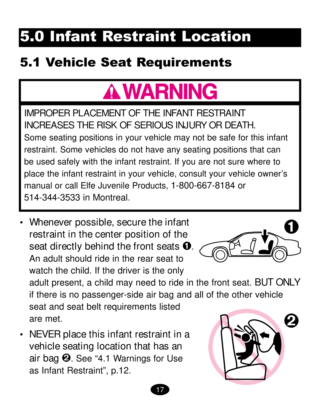 Graco ISPC019CB Infant Restraint Location, Vehicle Seat Requirements, Seat and seat belt requirements listed Are met 