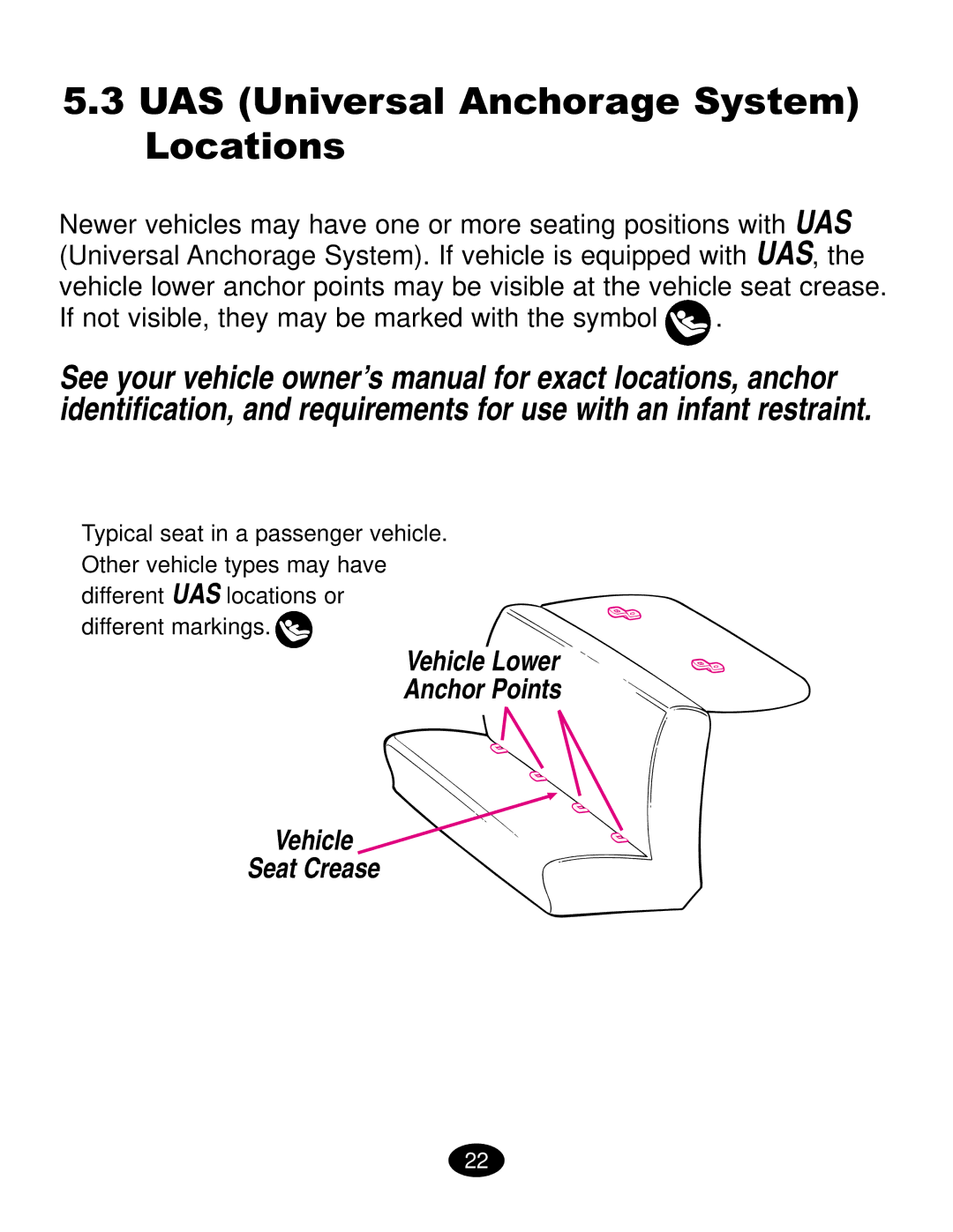 Graco ISPC019CB owner manual UAS Universal Anchorage System Locations, If not visible, they may be marked with the symbol 