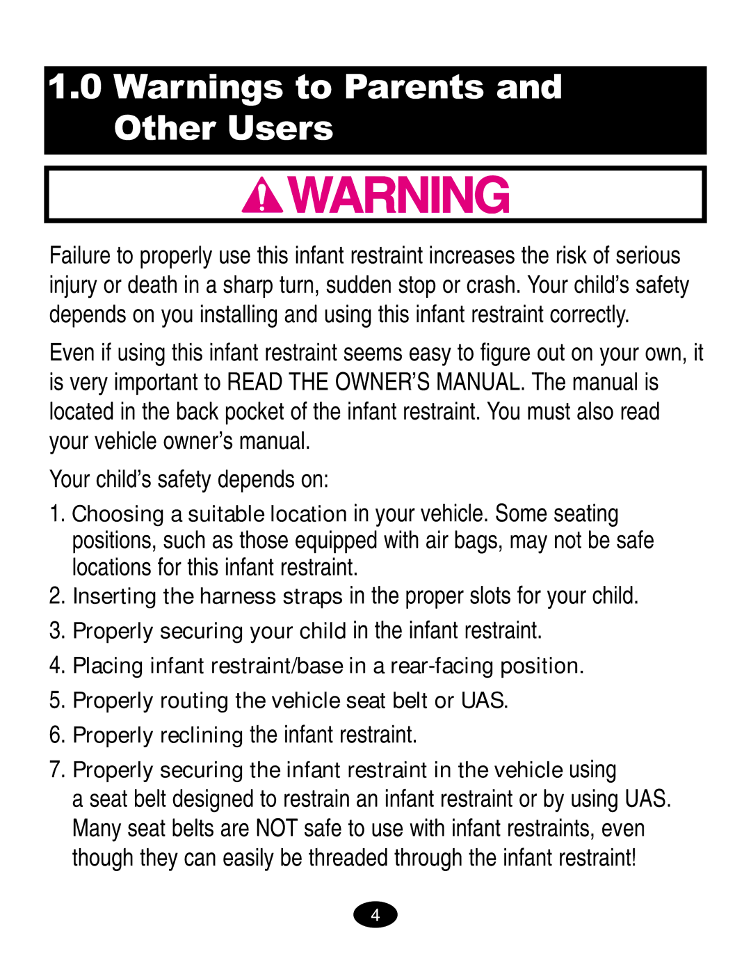 Graco ISPC019CB owner manual Your child’s safety depends on 