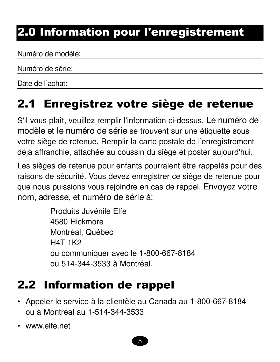 Graco ISPC019CB owner manual Enregistrez votre siège de retenue, Information de rappel 