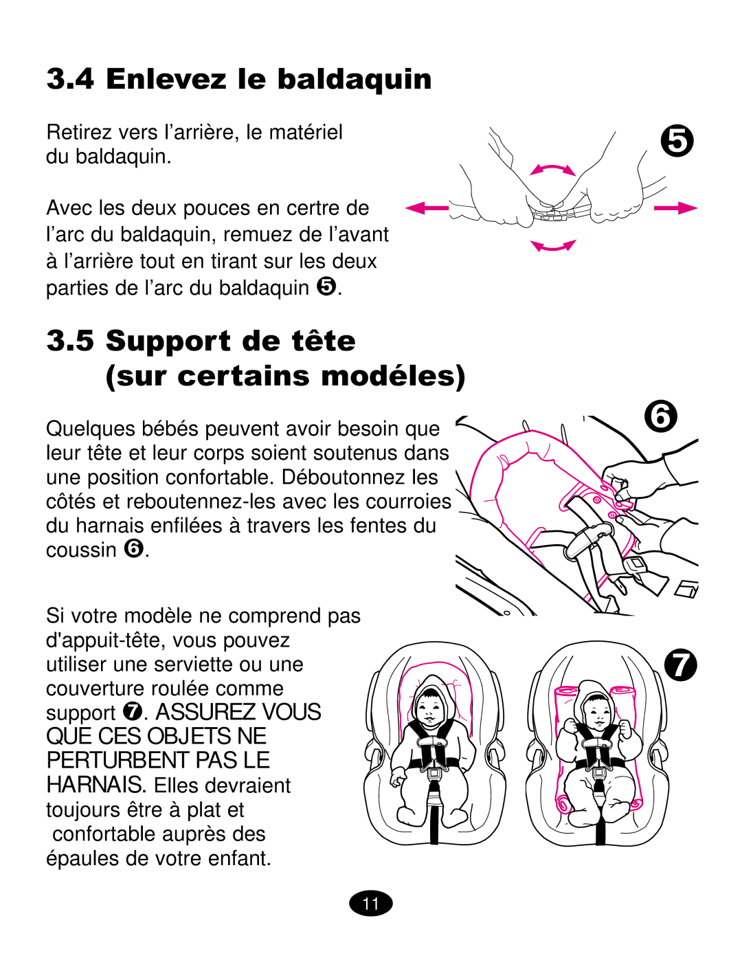 Graco ISPC019CB owner manual Enlevez le baldaquin, Support de tête Sur certains modéles 