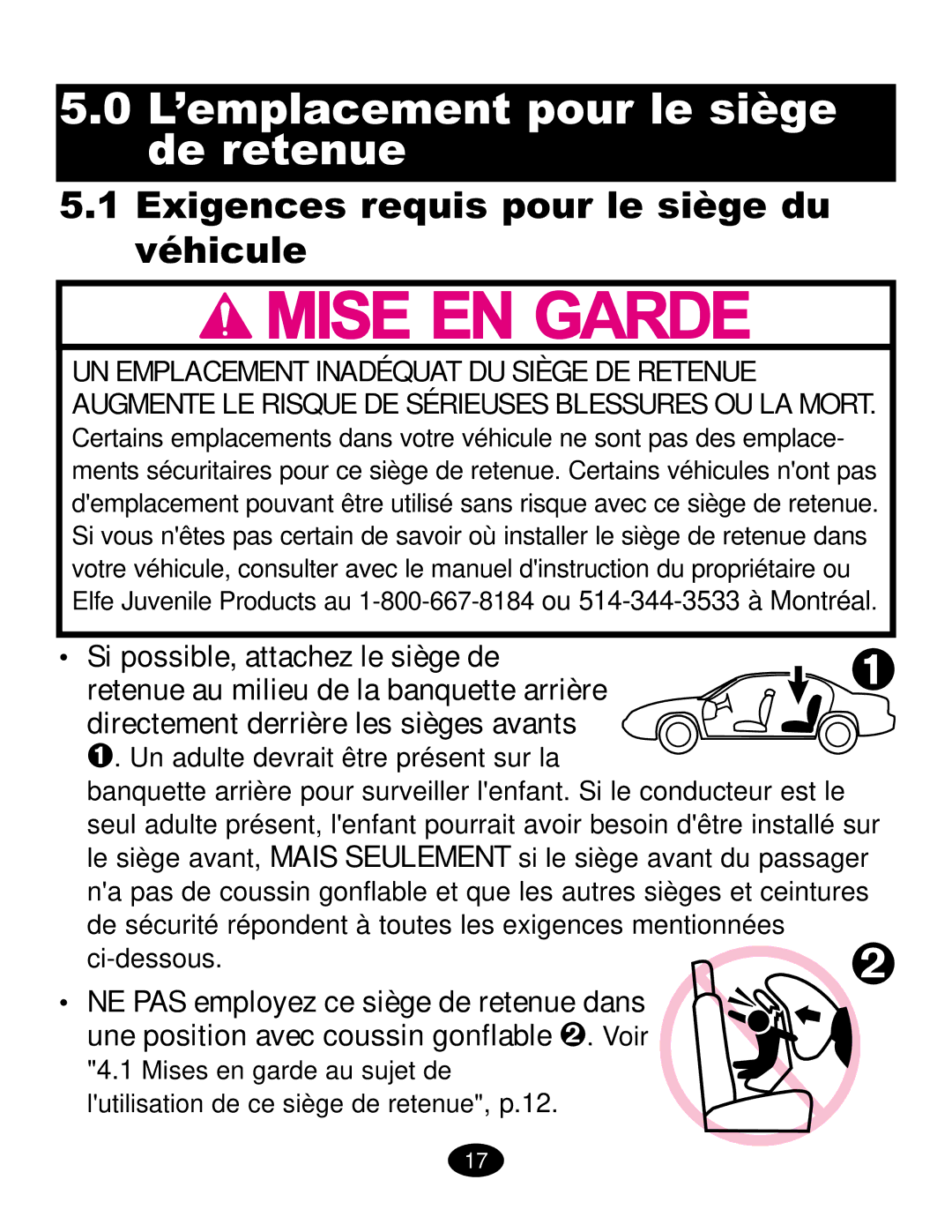 Graco ISPC019CB owner manual L’emplacement pour le siège de retenue, Exigences requis pour le siège du Véhicule, Ci-dessous 