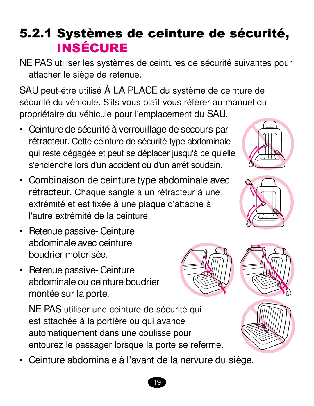 Graco ISPC019CB owner manual Systèmes de ceinture de sécurité, Ceinture abdominale à lavant de la nervure du siège 