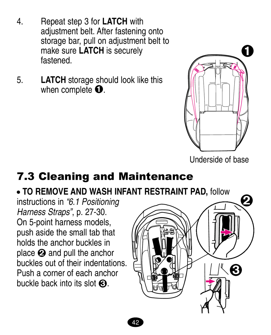 Graco ISPC021BC manual Cleaning and Maintenance, Instructions in 6.1 Positioning, Underside of base 