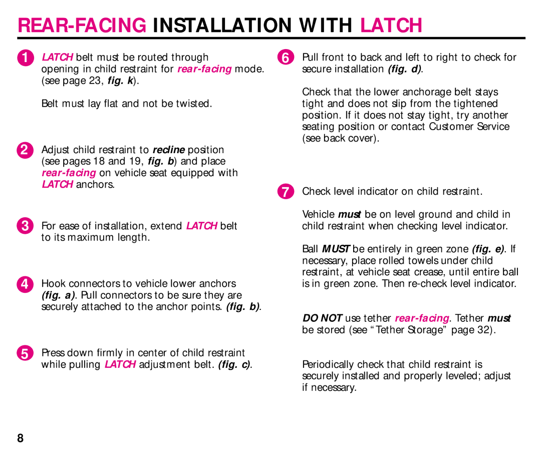 Graco ISPC054BA manual REAR-FACINGINSTALLATION with Latch 