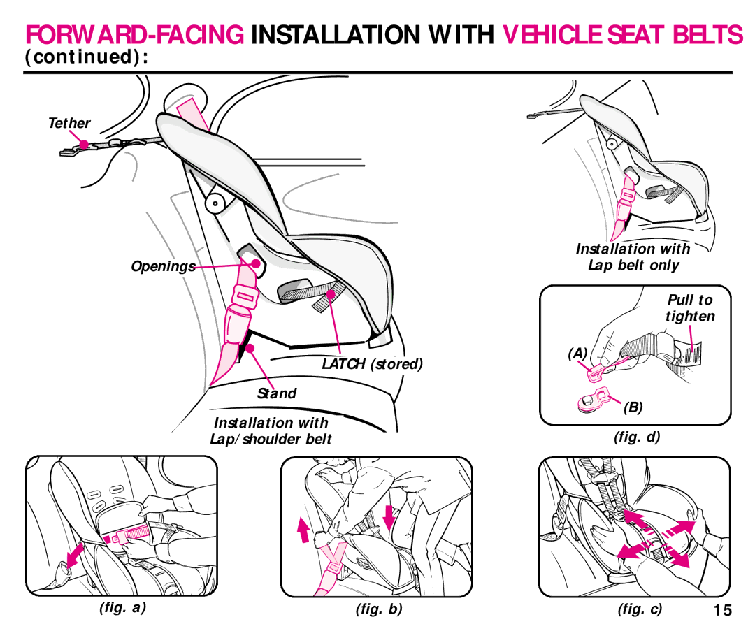 Graco ISPC054BA manual FORWARD-FACING Installation with Vehicle Seat Belts 