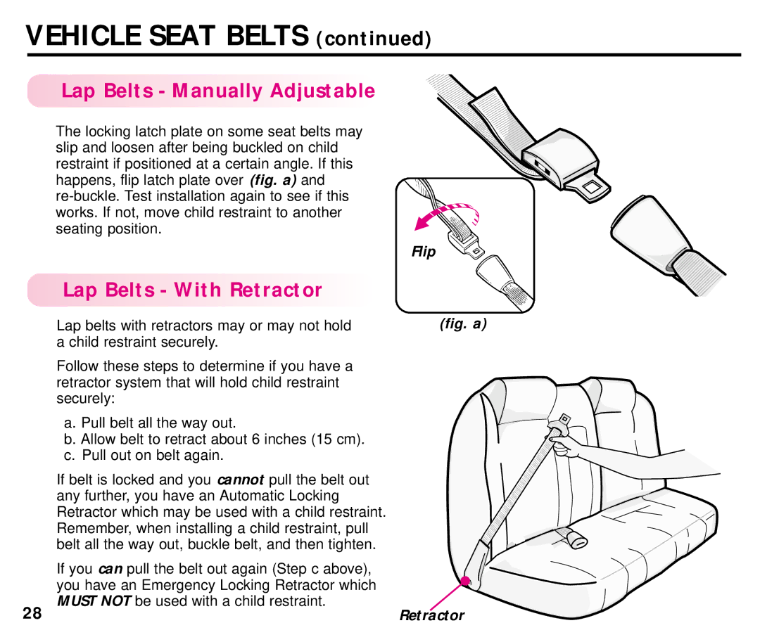 Graco ISPC054BA manual Lap Belts Manually Adjustable, Lap Belts With Retractor, Flip 