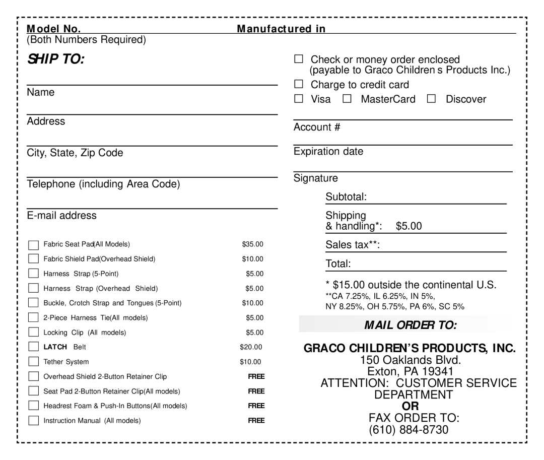 Graco ISPC054BA manual Ship to, Model No Manufactured 