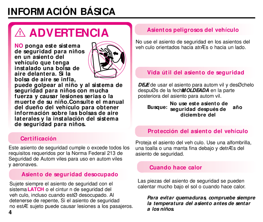 Graco ISPC054BA manual Advertencia, Información Básica 