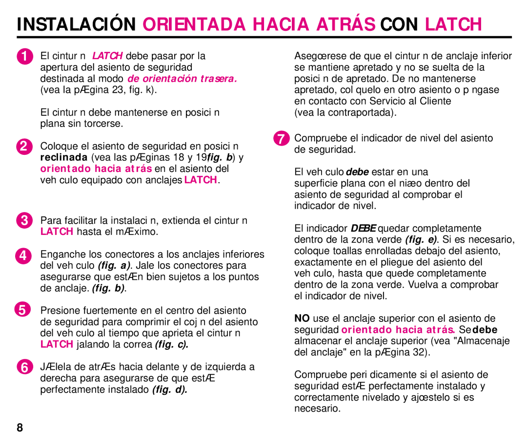 Graco ISPC054BA manual Instalación Orientada Hacia Atrás CON Latch 