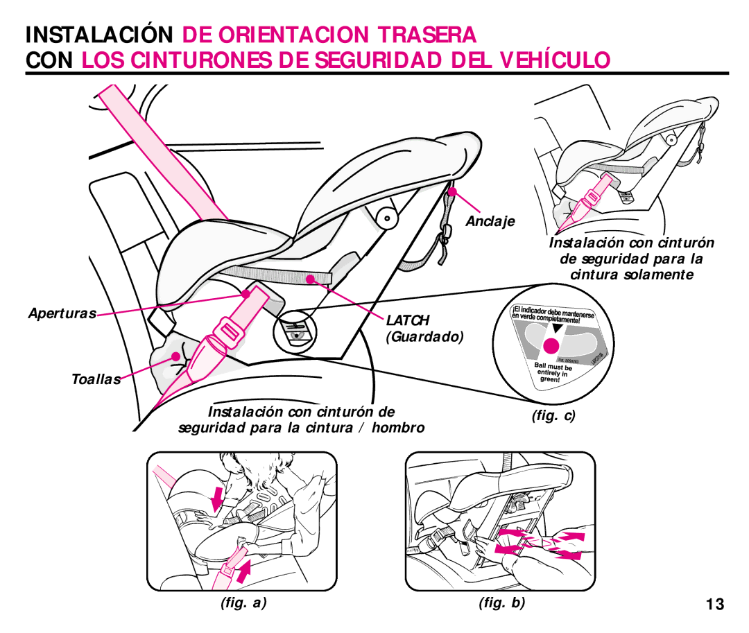 Graco ISPC054BA manual Guardado Toallas Instalación con cinturón de, Seguridad para la cintura / hombro 