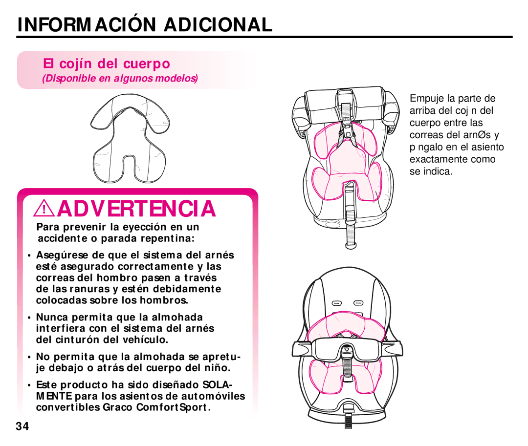 Graco ISPC054BA manual El cojín del cuerpo 