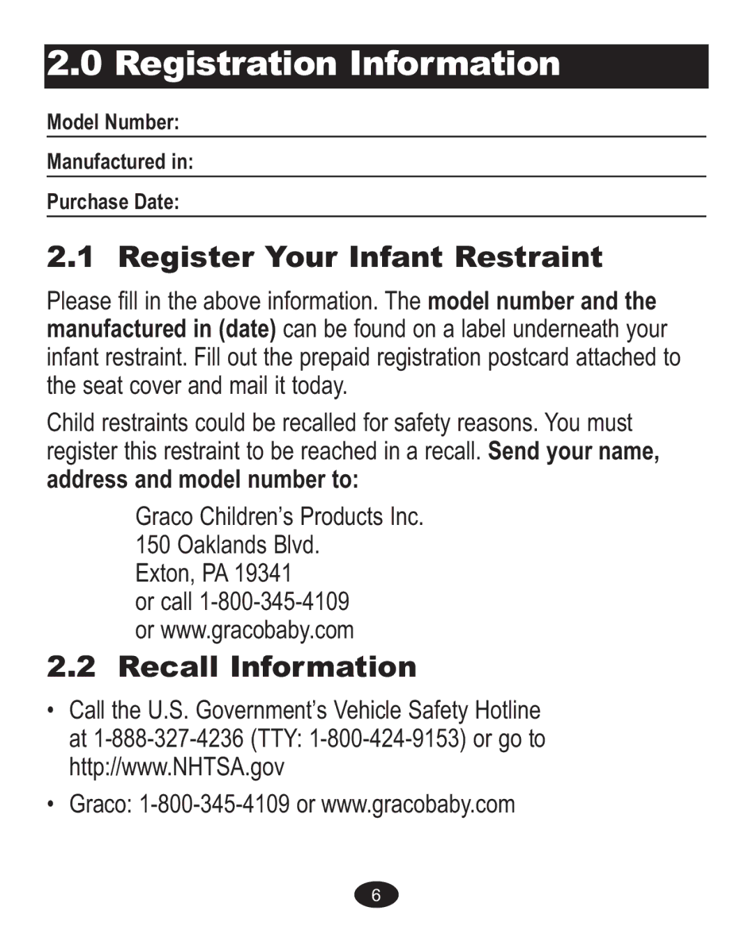 Graco 1761532, ISPC089BB, PD117392A owner manual Recall Information 