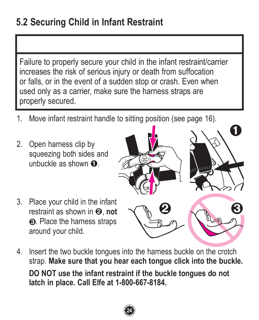 Graco ISPC094CB owner manual Securing Child in Infant Restraint 