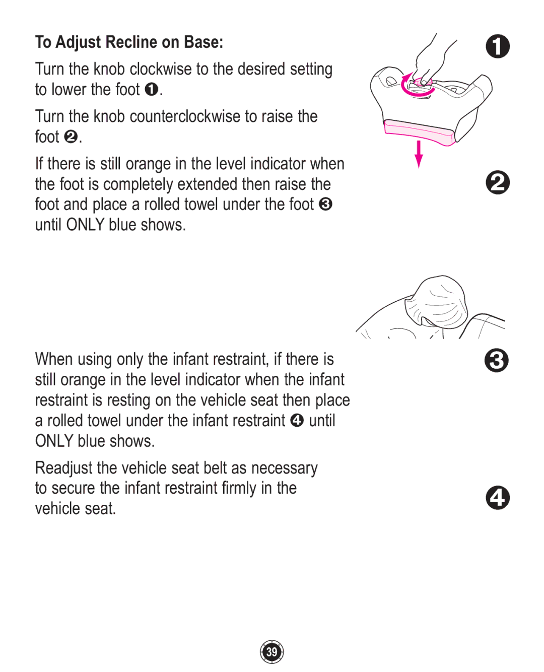 Graco ISPC094CB owner manual To Adjust Recline on Base 