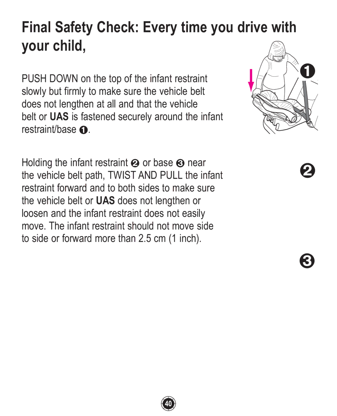 Graco ISPC094CB owner manual Final Safety Check Every time you drive with your child 