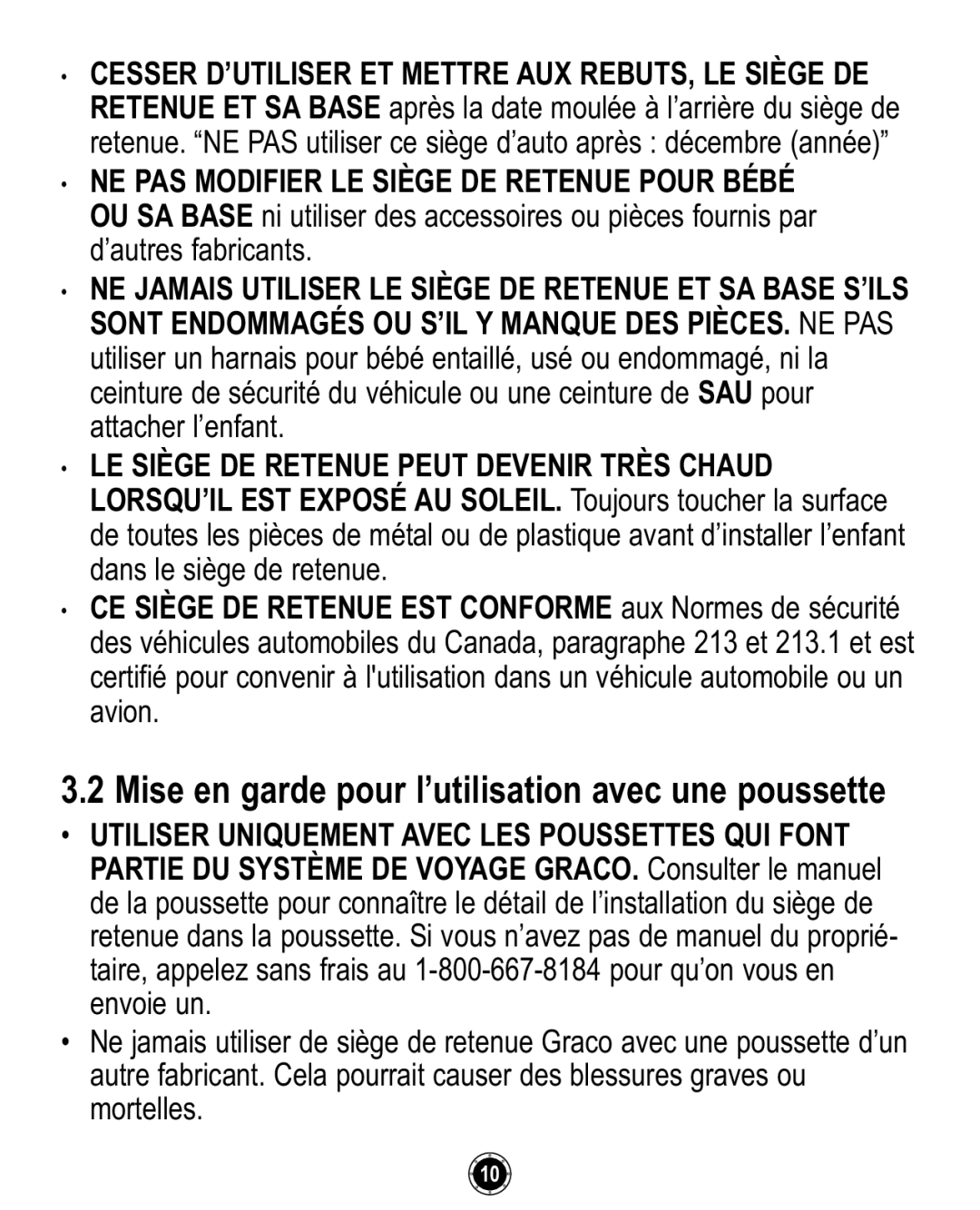 Graco ISPC094CB owner manual Mise en garde pour l’utilisation avec une poussette 