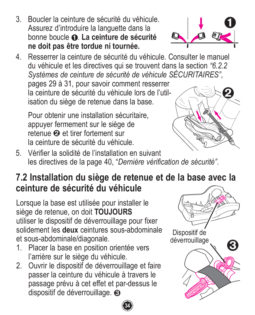 Graco ISPC094CB owner manual Installation du siège de retenue et de la base avec la, Ceinture de sécurité du véhicule 