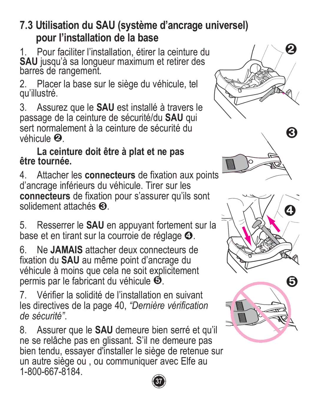 Graco ISPC094CB owner manual La ceinture doit être à plat et ne pas, Être tournée 