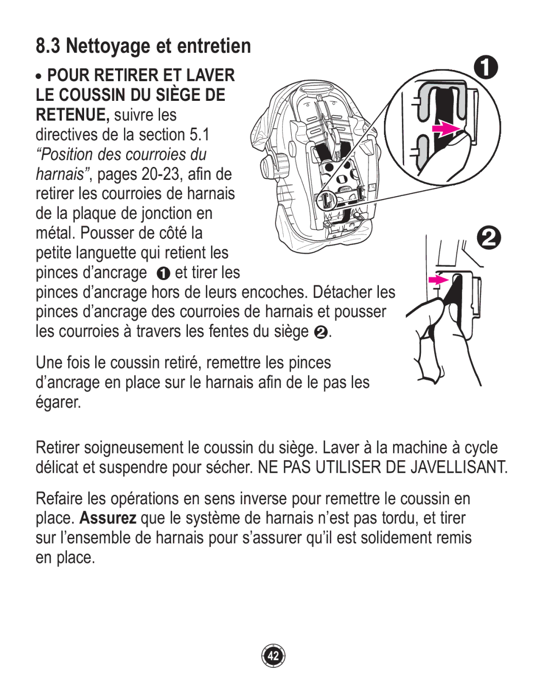 Graco ISPC094CB owner manual Nettoyage et entretien, Pour Retirer ET Laver, LE Coussin DU Siège DE 