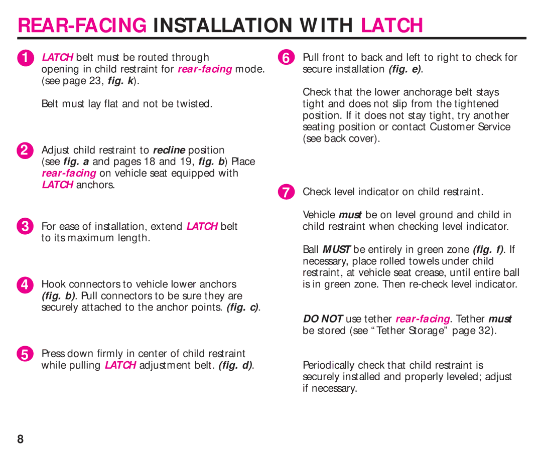 Graco ISPC099BA instruction manual REAR-FACINGINSTALLATION with Latch 