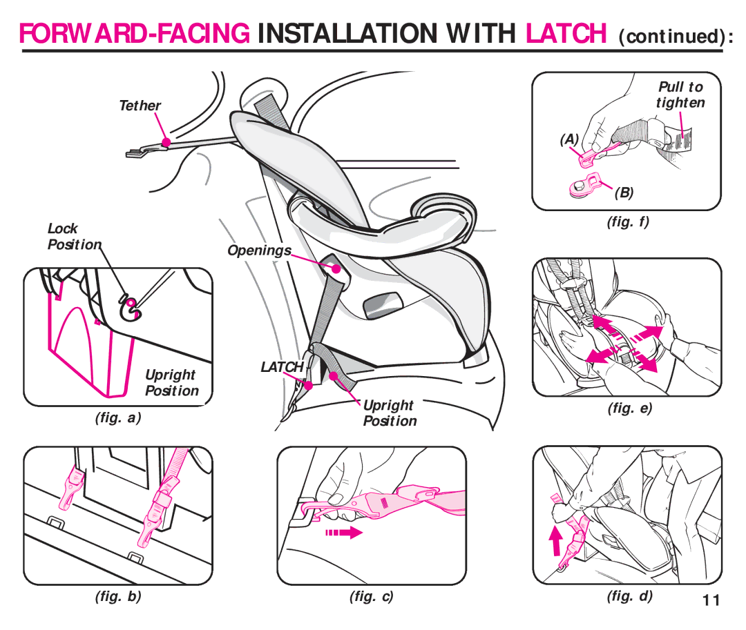 Graco ISPC099BA instruction manual Tether Lock PositionOpenings Upright, Position Upright, Pull to tighten 