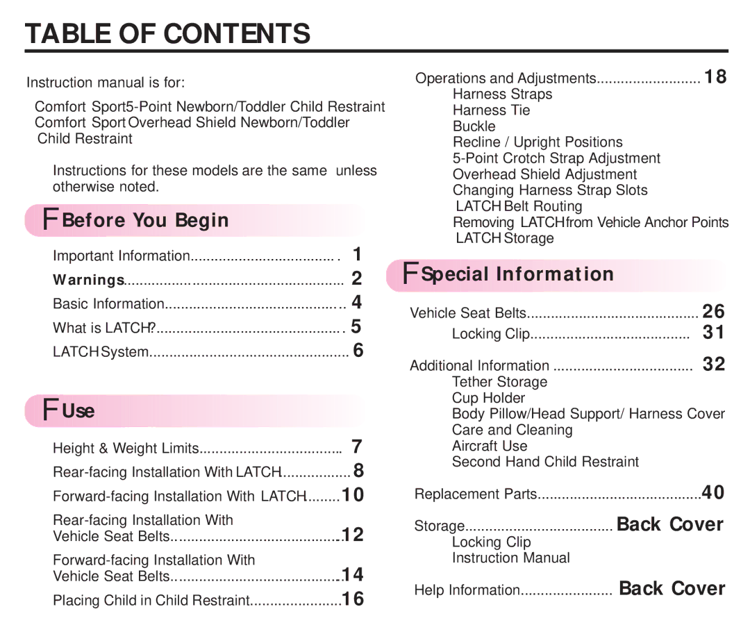 Graco ISPC099BA instruction manual Table of Contents 