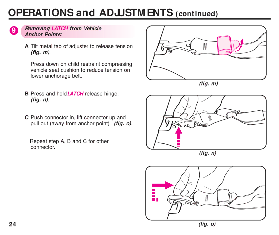 Graco ISPC099BA instruction manual Removing Latch from Vehicle Anchor Points, Fig. m 