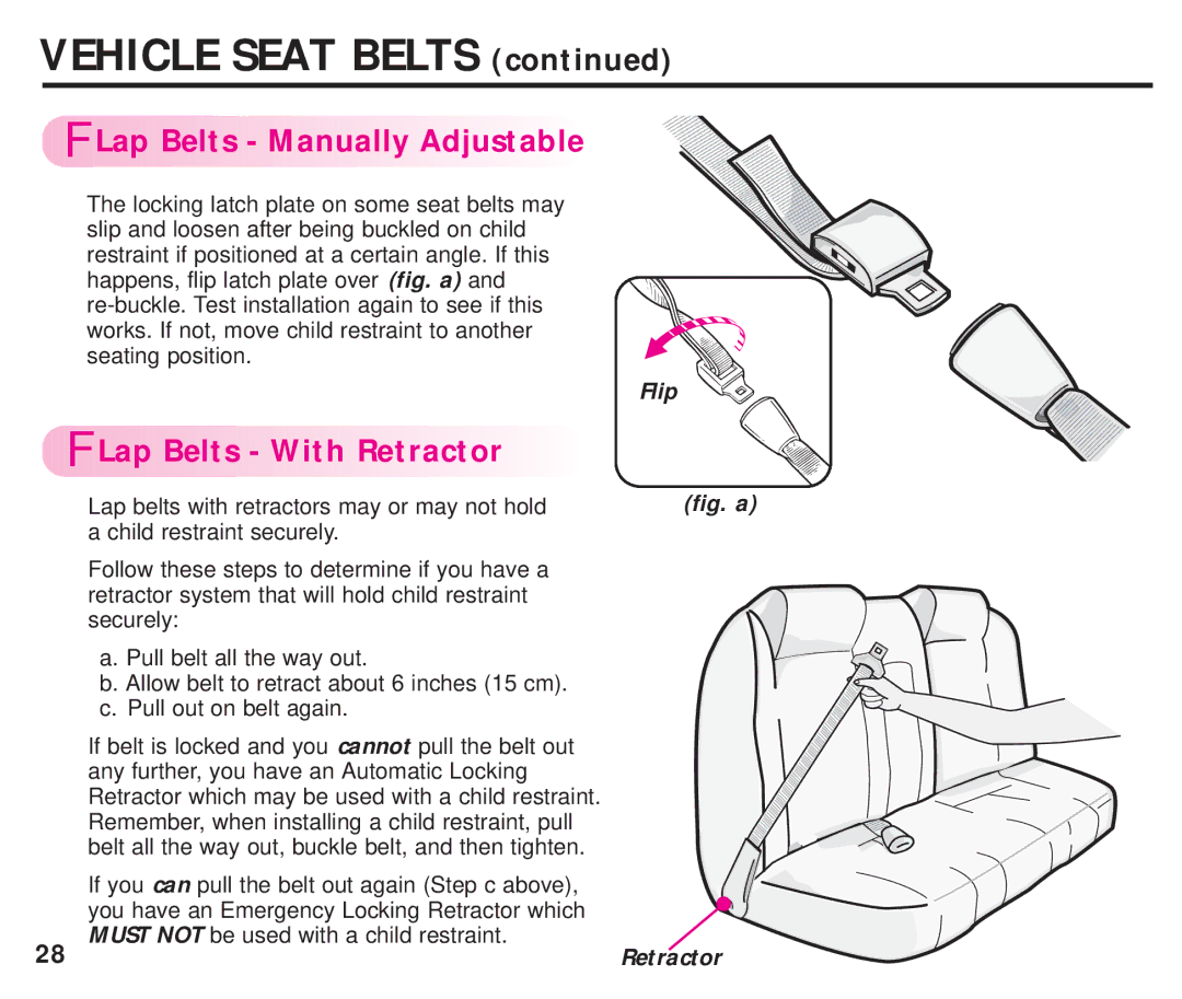 Graco ISPC099BA instruction manual Lap Belts Manually Adjustable, Lap Belts With Retractor, Flip 